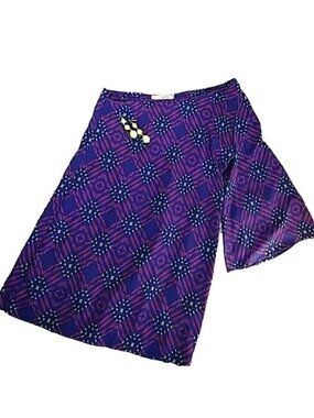 Yetts Geometric Purple Bell Sleeve Top Medium USA-Made